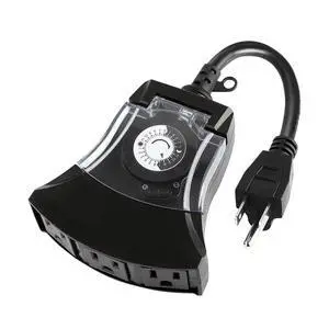 Outdoor Timer Outlet Waterproof, 24 Hour Mechanical Timer Outlet for Home and Garden, 3 Grounded, 15A 3/4HP, Black, 1 Pack Outdoor Timer Outlet Waterproof, 24 Hour Mechanical Timer Outlet for Home and Garden, 3 Grounded, 15A 3/4HP, Black, 1 Pack