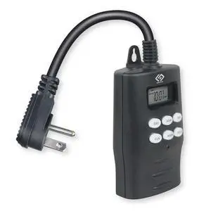 Outdoor Digital Timer for Lights 7-Day Programmable Plug-in Timer with 2 Grounded Outlets Ideal for Home and Landscape Lighting 15A, 1/2 HP, UL Listed Outdoor Digital Timer for Lights 7-Day Programmable Plug-in Timer with 2 Grounded Outlets Ideal for Home and Landscape Lighting 15A, 1/2 HP, UL Listed