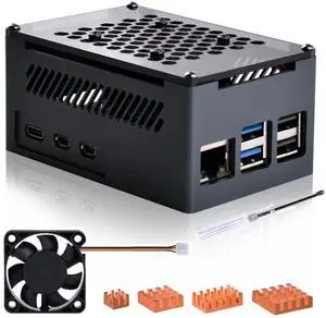 Aluminum Case for Raspberry Pi 5, with PWM Fan and Copper Heatsinks, Supports Official Active Cooler, PCIe Peripheral Board Compatible Aluminum Case for Raspberry Pi 5, with PWM Fan and Copper Heatsinks, Supports Official Active Cooler, PCIe Peripheral Board Compatible