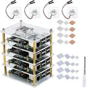 Cluster Case with Cooling Fan and Heatsinks for Raspberry Pi 4B/3B+/3B/2B Cluster Case with Cooling Fan and Heatsinks for Raspberry Pi 4B/3B+/3B/2B