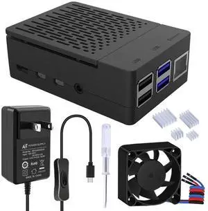 Case for Raspberry Pi 4 with 18W 5V 3.6A Power Supply, Pi 4B Case with PWM Fan 40X40X10mm and 4pcs Heatsinks for Raspberry Pi 4 8GB/4GB/2GB Case for Raspberry Pi 4 with 18W 5V 3.6A Power Supply, Pi 4B Case with PWM Fan 40X40X10mm and 4pcs Heatsinks for Raspberry Pi 4 8GB/4GB/2GB