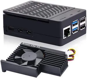ABS Case with Armor Lite V5 Active Cooler for Raspberry Pi 5, Pi 5 Case with Aluminum Heatsink & Cooling Fan for Raspberry Pi 5 (Black) ABS Case with Armor Lite V5 Active Cooler for Raspberry Pi 5, Pi 5 Case with Aluminum Heatsink & Cooling Fan for Raspberry Pi 5 (Black)
