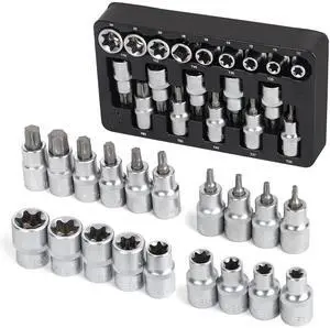 19-Piece 1/2 Drive E-Torx Socket Set and Torx Bit Socket Set, with Storage case, Premium CR-V Steel, E10-E24, T20-T70, E Socket Set for Mechanic and Home Repair 19-Piece 1/2 Drive E-Torx Socket Set and Torx Bit Socket Set, with Storage case, Premium CR-V Steel, E10-E24, T20-T70, E Socket Set for Mechanic and Home Repair