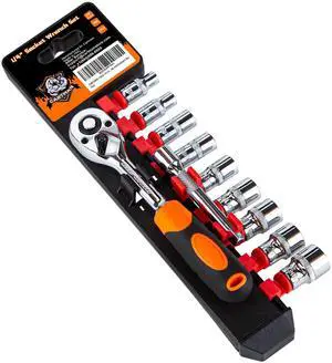 11-Piece 1/4 Inch Ratchet Socket Wrench Set, 5-13mm Socket Kit Rack 11-Piece 1/4 Inch Ratchet Socket Wrench Set, 5-13mm Socket Kit Rack