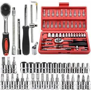 46 Pieces 1/4 in. Drive Ratchet Socket Wrench Set with Quick-Release Ratchet,Includes Metric Bit Sockets and Extension Bar for Car Repair and Home Maintenance 46 Pieces 1/4 in. Drive Ratchet Socket Wrench Set with Quick-Release Ratchet,Includes Metric Bit Sockets and Extension Bar for Car Repair and Home Maintenance