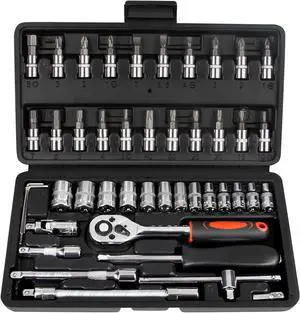 1/4 Inch Drive Socket Ratchet Wrench Set, 45 Pieces Socket Set with Bit Socket Set Metric and Extension Bar for Car Bicycle Motorcycle Repair and Home Use with Storage Case (Black) 1/4 Inch Drive Socket Ratchet Wrench Set, 45 Pieces Socket Set with Bit Socket Set Metric and Extension Bar for Car Bicycle Motorcycle Repair and Home Use with Storage Case (Black)