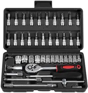 46PCS Socket Ratchet Wrench Set, 1/4 Inch Drive Small Tool Set with Screwdriver Bit Sockets Extension Bar and Storage Case, Metric Socket Set for Car Repair and Home Use, Black 46PCS Socket Ratchet Wrench Set, 1/4 Inch Drive Small Tool Set with Screwdriver Bit Sockets Extension Bar and Storage Case, Metric Socket Set for Car Repair and Home Use, Black