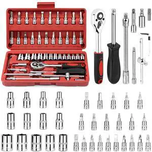 Socket Set, 46 PCS 1/4 Inch Drive Socket Wrench Set, Ratchet Wreches Set with Bit Socket Set Metric & Extension Bar for Auto Repairing and Household, with Storage case Socket Set, 46 PCS 1/4 Inch Drive Socket Wrench Set, Ratchet Wreches Set with Bit Socket Set Metric & Extension Bar for Auto Repairing and Household, with Storage case