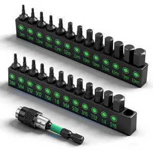 26-Piece Hex Head Allen Wrench Drill Bit Set, 1/4" Hex Shank Quick Change Bit Holder, Metric (1.5mm - 8mm) and SAE (5/64" - 5/16"), S2 Steel Hex Bits Set 26-Piece Hex Head Allen Wrench Drill Bit Set, 1/4" Hex Shank Quick Change Bit Holder, Metric (1.5mm - 8mm) and SAE (5/64" - 5/16"), S2 Steel Hex Bits Set