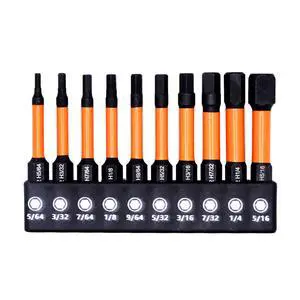 Impact Hex Head Allen Wrench Bits Set 10Pcs SAE H 5/64 - H 5/16, 2 Inch Length with 1/4 Inch Hex Shank, S2 Steel Magnetic Impact Hexagonal Screwdriver Bits Impact Hex Head Allen Wrench Bits Set 10Pcs SAE H 5/64 - H 5/16, 2 Inch Length with 1/4 Inch Hex Shank, S2 Steel Magnetic Impact Hexagonal Screwdriver Bits