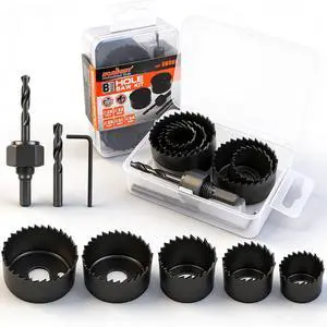 8PCS Hole Saw Kit, 1"2-1/8" (2554mm), with 2 Pcs Drill Bits, Mandrel & Hex Key, Smooth Cut, DIY-Friendly Set for Soft Wood, Plywood, PVC 8PCS Hole Saw Kit, 1"2-1/8" (2554mm), with 2 Pcs Drill Bits, Mandrel & Hex Key, Smooth Cut, DIY-Friendly Set for Soft Wood, Plywood, PVC