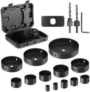 19 PCS Hole Saw Kit, 3/4" to 5"(19mm-127mm) Hole Saw Set in Case, Holesaw Multi Tool with 2 Mandrels, 2 Drill Bits, Installation Plate & Hex Key for Soft Wood, PVC Board, Plywood, Drywall 19 PCS Hole Saw Kit, 3/4" to 5"(19mm-127mm) Hole Saw Set in Case, Holesaw Multi Tool with 2 Mandrels, 2 Drill Bits, Installation Plate & Hex Key for Soft Wood, PVC Board, Plywood, Drywall