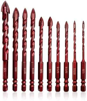 Masonry Drill Bits 10 Pcs, Concrete Drill Bit Set Size 1/8" to 1/2", Professional High Cobalt Drill Bit Set for Tile Glass/Metal Brick Concrete Ceramic Plastic Wood Masonry Drill Bits 10 Pcs, Concrete Drill Bit Set Size 1/8" to 1/2", Professional High Cobalt Drill Bit Set for Tile Glass/Metal Brick Concrete Ceramic Plastic Wood