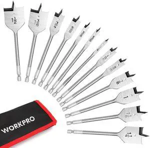 13-Piece Spade Drill Bit Set in SAE, Paddle Flat Bits for Woodworking, Nylon Storage Pouch Included 13-Piece Spade Drill Bit Set in SAE, Paddle Flat Bits for Woodworking, Nylon Storage Pouch Included
