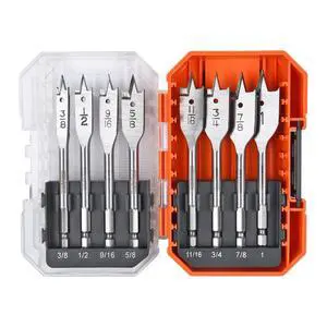 Spade Drill Bits Set, Paddle Flat Bits 3/8 Inch to 1 Inch for Wood, Plastic, Aluminum Hole Cutting with Tough Case 8-Piece Spade Drill Bits Set, Paddle Flat Bits 3/8 Inch to 1 Inch for Wood, Plastic, Aluminum Hole Cutting with Tough Case 8-Piece