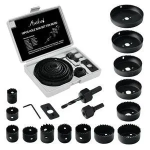 Hole Saw Set, 19Pcs Hole Saw Kit with 3/4" to 5" (19mm-127mm) Saw Blades, Mandrels, Drill Bits, Installation Plate, Hex Key, Ideal for Soft Wood, Plastic, PVC Board, Drywall with Storage Case Hole Saw Set, 19Pcs Hole Saw Kit with 3/4" to 5" (19mm-127mm) Saw Blades, Mandrels, Drill Bits, Installation Plate, Hex Key, Ideal for Soft Wood, Plastic, PVC Board, Drywall with Storage Case