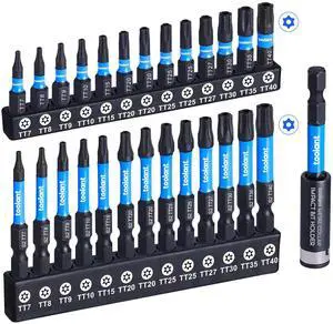 Impact Torx Bit Set 27pcs (TT7-TT40), S2 Steel Security Torx Bit Set, Tamper Proof Star with CNC Machined Tips, 1"&2" Long Impact Bits with Magnetic Bit Holder and Storage Box Impact Torx Bit Set 27pcs (TT7-TT40), S2 Steel Security Torx Bit Set, Tamper Proof Star with CNC Machined Tips, 1"&2" Long Impact Bits with Magnetic Bit Holder and Storage Box