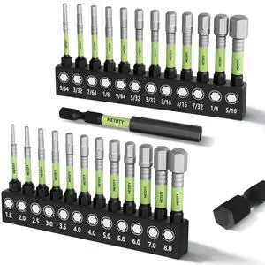 Impact Hex Head Allen Wrench Drill Bit Set, 25PCS, 2-inch (Metric & SAE) with 75mm Extension Bars, S2 Steel 1/4" Hex-Shank CNC Machined Magnetic Screwdriver Bit Set Impact Hex Head Allen Wrench Drill Bit Set, 25PCS, 2-inch (Metric & SAE) with 75mm Extension Bars, S2 Steel 1/4" Hex-Shank CNC Machined Magnetic Screwdriver Bit Set