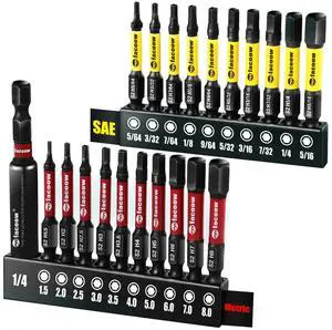 21PCS Impact Hex Bit Set, 2" Long SAE & Metric S2 Alloy Steel Allen Wrench Drill Bits Set with Strong Magnetic Tips, CNC Machined 1/4 Hex-Shank Allen Key Bits with Bit Holder & Storange Box 21PCS Impact Hex Bit Set, 2" Long SAE & Metric S2 Alloy Steel Allen Wrench Drill Bits Set with Strong Magnetic Tips, CNC Machined 1/4 Hex-Shank Allen Key Bits with Bit Holder & Storange Box