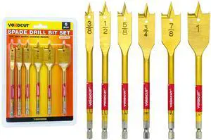 Spade Drill Bit Set, 6PCS Paddle Bits Set, 3/8"-1" Spade Bits with 1/4 Hex Shank, Wood Hole Cutter, Drill Bits for Wood Spade Drill Bit Set, 6PCS Paddle Bits Set, 3/8"-1" Spade Bits with 1/4 Hex Shank, Wood Hole Cutter, Drill Bits for Wood