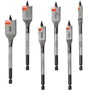 6 pc Standard Spade Bit Drill Bit Set,Threaded Spade Bit with Quick Change Shank for Hole Cutter Woodworking 6 pc Standard Spade Bit Drill Bit Set,Threaded Spade Bit with Quick Change Shank for Hole Cutter Woodworking