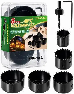 8PCS Hole Saw Kit, 1" to 2-1/8" (25-54mm) Hole Saw Drill Bit Set in Case with Mandrel, Hex Key, Drill Bits for Wood, PVC, Plywood, Drywall Cutting Tool, Holesaw Kit for Door Knob, Home DIY 8PCS Hole Saw Kit, 1" to 2-1/8" (25-54mm) Hole Saw Drill Bit Set in Case with Mandrel, Hex Key, Drill Bits for Wood, PVC, Plywood, Drywall Cutting Tool, Holesaw Kit for Door Knob, Home DIY