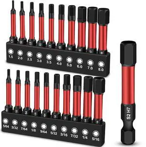 Hex Bit Set 2" Metric & SAE, 20pcs 1/4" Allen Wrench Drill Bit Set for Impact Driver, CNC Machined S2 Steel Impact Drill Bit Set for Auto, Furniture Assembly, DIY, Electronic, Magnetic Tips Hex Bit Set 2" Metric & SAE, 20pcs 1/4" Allen Wrench Drill Bit Set for Impact Driver, CNC Machined S2 Steel Impact Drill Bit Set for Auto, Furniture Assembly, DIY, Electronic, Magnetic Tips