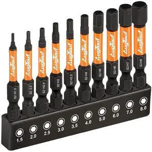 Impact Hex Head Allen Wrench Drill Bit Set 10pcs (Metric), 1/4 Hex-Shank S2 Steel Hex Bits Set, CNC Machined Tips with Magnetism, 2 Long with Storage Box Impact Hex Head Allen Wrench Drill Bit Set 10pcs (Metric), 1/4 Hex-Shank S2 Steel Hex Bits Set, CNC Machined Tips with Magnetism, 2 Long with Storage Box