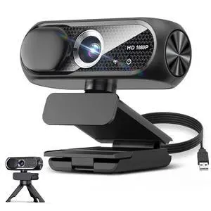 1080P HD Webcam with Rotatable Tripod and Mic, Noise Cancellation, Privacy Cover, Wide-Angle Lens, Auto Light Correction, Plug & Play USB Webcam for Laptop, Desktop, PC, Mac, Zoom, Skype, Streaming 1080P HD Webcam with Rotatable Tripod and Mic, Noise Cancellation, Privacy Cover, Wide-Angle Lens, Auto Light Correction, Plug & Play USB Webcam for Laptop, Desktop, PC, Mac, Zoom, Skype, Streaming