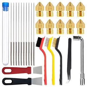 3D Printer Nozzle Cleaning Kit, 28Pcs 3D Printing Tool Kit Includes 10 Needle Cleaner Tools with Storage Box, 10 0.4mm Nozzles, 1 Tweezer, 3 Brushes, 1 L-Shaped Wrench, 2 Removal Scrapers 3D Printer Nozzle Cleaning Kit, 28Pcs 3D Printing Tool Kit Includes 10 Needle Cleaner Tools with Storage Box, 10 0.4mm Nozzles, 1 Tweezer, 3 Brushes, 1 L-Shaped Wrench, 2 Removal Scrapers