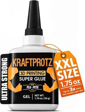 3D Printer Superglue Gel for PLA, ABS, PETG, TPU & Nylon 1.76 oz XXL No-Drip, Extra Strong & Waterproof Precision Tip for Repairs, Supports & Vertical Surfaces 3D Printer Superglue Gel for PLA, ABS, PETG, TPU & Nylon 1.76 oz XXL No-Drip, Extra Strong & Waterproof Precision Tip for Repairs, Supports & Vertical Surfaces