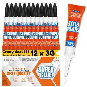 Super Glue Gel Clear Non-Drip, 12 X 3g All Purpose Strong Adhesive Ca Glue Quick Dry Instant Glue for Plastic, Metal, Ceramic, Shoe, Wood, Leather, Model, Aquarium, Rhinestone, Jewelry and DIY Crafts Super Glue Gel Clear Non-Drip, 12 X 3g All Purpose Strong Adhesive Ca Glue Quick Dry Instant Glue for Plastic, Metal, Ceramic, Shoe, Wood, Leather, Model, Aquarium, Rhinestone, Jewelry and DIY Crafts