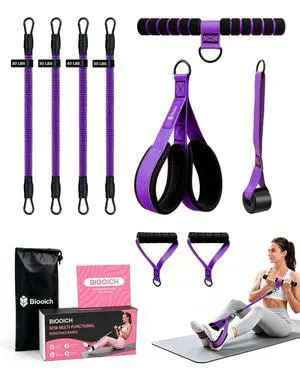 Multifunction Pedal Resistance Band with Handle, 4 Tubes 30/40/50LB Adjustable Foot Pedal Puller Resistance Band with Foam Handle& Storage for Men Women Core, Arm, Legs, Body Workout Home Gym, Purple Multifunction Pedal Resistance Band with Handle, 4 Tubes 30/40/50LB Adjustable Foot Pedal Puller Resistance Band with Foam Handle& Storage for Men Women Core, Arm, Legs, Body Workout Home Gym, Purple