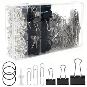 500 PCS Paper Binder and Clips Assorted Sizes Set,Black Metal Office Clips Push Pin Rubber Bands Set for Home, School,Office Supplies 500 PCS Paper Binder and Clips Assorted Sizes Set,Black Metal Office Clips Push Pin Rubber Bands Set for Home, School,Office Supplies