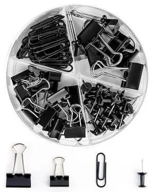 Paper Clips and Binder Clips Set, Metal Assorted Sized Binders with Push Pins, Black Office Supplies for Desk, Durable Desk Accessories Paper Clips and Binder Clips Set, Metal Assorted Sized Binders with Push Pins, Black Office Supplies for Desk, Durable Desk Accessories