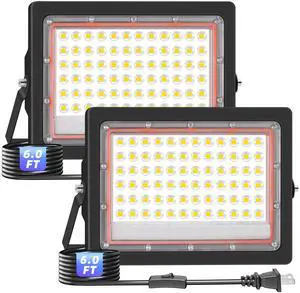 60W LED Outdoor Flood Light Plug in, 7200LM 5000K Daylight White Security Light with 6ft Cord, IP66 Waterproof Exterior Floodlight for Backyard Garage Yard Patio, 2Pack 60W LED Outdoor Flood Light Plug in, 7200LM 5000K Daylight White Security Light with 6ft Cord, IP66 Waterproof Exterior Floodlight for Backyard Garage Yard Patio, 2Pack