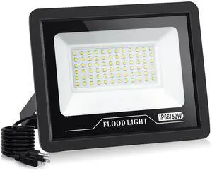 LED Flood Light Outdoor, 50W Plug-in, 5000LM Work Light, IP66 Waterproof Floodlights, 6000K Daylight White Security Light for Yard, Garage, Garden LED Flood Light Outdoor, 50W Plug-in, 5000LM Work Light, IP66 Waterproof Floodlights, 6000K Daylight White Security Light for Yard, Garage, Garden