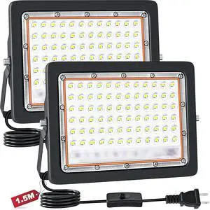 50W LED Flood Light, 10000LM Plug in Flood Light with Switch, 6500K Daylight White Reflectores Led, Flood Lights Outdoor for Garage, Yard, Garden, Stadium -IP66 2 Pack 50W LED Flood Light, 10000LM Plug in Flood Light with Switch, 6500K Daylight White Reflectores Led, Flood Lights Outdoor for Garage, Yard, Garden, Stadium -IP66 2 Pack