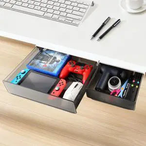 Self-adhesive Under Desk Drawer Organizer, 2 Pack Table Hidden Slide Out Large Storage Mounted Desktop Pencil Holder Tray Drawers for Office Home School Stationery Kitchen (XL+L, Black) Self-adhesive Under Desk Drawer Organizer, 2 Pack Table Hidden Slide Out Large Storage Mounted Desktop Pencil Holder Tray Drawers for Office Home School Stationery Kitchen (XL+L, Black)