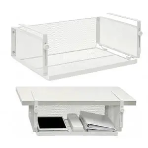 Under Desk Organizer, Heavy Duty Under Desk Storage with C-Clamp, Adjustable Height Desktop Shelf Under Table for Keyboard, Mouse, Office Supplies-Space Saving Rack for Office(White) Under Desk Organizer, Heavy Duty Under Desk Storage with C-Clamp, Adjustable Height Desktop Shelf Under Table for Keyboard, Mouse, Office Supplies-Space Saving Rack for Office(White)