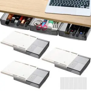 3 Pack Under Desk Drawer, Self-Adhesive Slide Out Organizer Tray, Plastic Under Table Attachable Hidden Storage Organizer for Office Home School Kitchen Sewing Table 3 Pack Under Desk Drawer, Self-Adhesive Slide Out Organizer Tray, Plastic Under Table Attachable Hidden Storage Organizer for Office Home School Kitchen Sewing Table