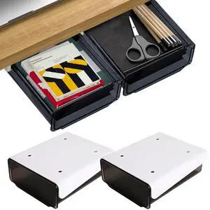 Self-adhesive Under Desk Drawer Organizer, 2 Pack Table Hidden Slide Out Large Storage Mounted Desktop Pencil Holder Tray Drawers for Office Home School Stationery Kitchen (Black) Self-adhesive Under Desk Drawer Organizer, 2 Pack Table Hidden Slide Out Large Storage Mounted Desktop Pencil Holder Tray Drawers for Office Home School Stationery Kitchen (Black)