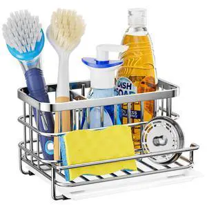 Kitchen Sink Organizer, SUS304 Stainless Steel Rustproof Multifunctional Large Sink Caddy with Sponge Holder and Drain Tray for Kitchen Countertop (Silver) Kitchen Sink Organizer, SUS304 Stainless Steel Rustproof Multifunctional Large Sink Caddy with Sponge Holder and Drain Tray for Kitchen Countertop (Silver)