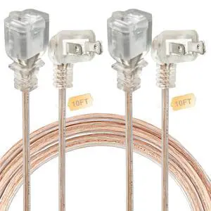 2 Pack Clear Extension Cord 10 FT 2 Prong Indoor Thin Extension Cord, ETL Certified Invisible Slim Power Cable with Flat Right Angle Plug, 18 AWG Thin Wire for Home Office Kitchen (1250W) 2 Pack Clear Extension Cord 10 FT 2 Prong Indoor Thin Extension Cord, ETL Certified Invisible Slim Power Cable with Flat Right Angle Plug, 18 AWG Thin Wire for Home Office Kitchen (1250W)