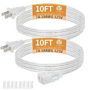 2 Pack Clear Extension Cord with UL-Certified, 10 Feet Male to Female Extension Cords, 2 Prong Extension Cord, Power Cable for Light Fixtures, 2 x 18AWG 7A/150V Power Extension Cord 2 Pack Clear Extension Cord with UL-Certified, 10 Feet Male to Female Extension Cords, 2 Prong Extension Cord, Power Cable for Light Fixtures, 2 x 18AWG 7A/150V Power Extension Cord