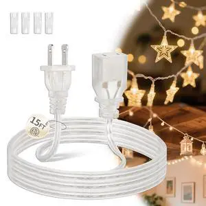 15FT Clear Extension Cord, Indoor Thin Cable for Extended Reach 15FT Clear Extension Cord, Indoor Thin Cable for Extended Reach