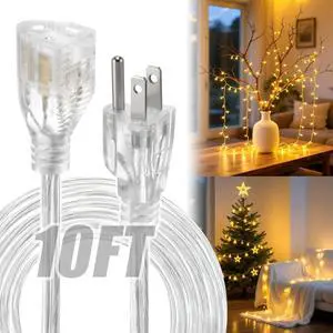 3 Prong Clear Extension Cord - 10 FT Male to Female Invisible Indoor Power Cable, UL-Certified, 3 x 18 AWG 250V 6A 3 Prong Clear Extension Cord - 10 FT Male to Female Invisible Indoor Power Cable, UL-Certified, 3 x 18 AWG 250V 6A
