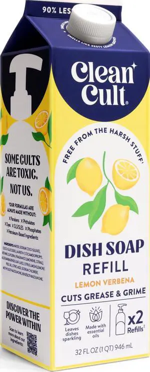 Dish Soap Liquid Refill (32oz, 1 Pack) - Plant Based Cleaning Power - Dish Soap that Cuts Grease & Grime - Free of Harsh Chemicals - Uses 90% Less Plastic - Lemon Verbena Dish Soap Liquid Refill (32oz, 1 Pack) - Plant Based Cleaning Power - Dish Soap that Cuts Grease & Grime - Free of Harsh Chemicals - Uses 90% Less Plastic - Lemon Verbena