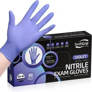 Disposable Nitrile Exam Gloves, 3-mil, Large, Box of 50, Violet Nitrile Gloves Disposable Latex Free for Medical, Cleaning, Cooking & Esthetician, Food-Safe, Powder-Free, Non-Sterile, Purple Disposable Nitrile Exam Gloves, 3-mil, Large, Box of 50, Violet Nitrile Gloves Disposable Latex Free for Medical, Cleaning, Cooking & Esthetician, Food-Safe, Powder-Free, Non-Sterile, Purple