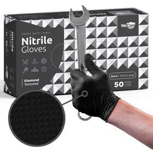 Black 8 Mil Nitrile Gloves Medium 50 Pack - Heavy Duty Mechanic Gloves, with Diamond Grip - Powder and Latex Free Disposable Gloves Black 8 Mil Nitrile Gloves Medium 50 Pack - Heavy Duty Mechanic Gloves, with Diamond Grip - Powder and Latex Free Disposable Gloves